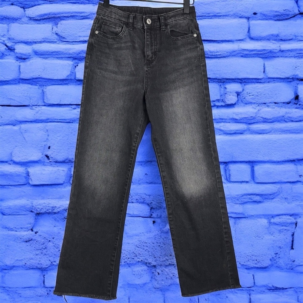 Art Class Girls Sz 10 Classic Black Faded Flare Jeans Raw Hem Adj Waistband